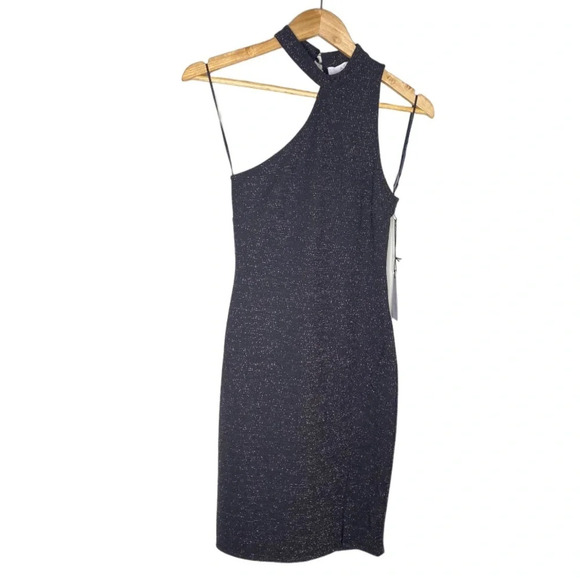 ✨NWT ASTR The Label Black Sparkle Danika Bodycon One Shoulder Mini Dress XS - Picture 2 of 11
